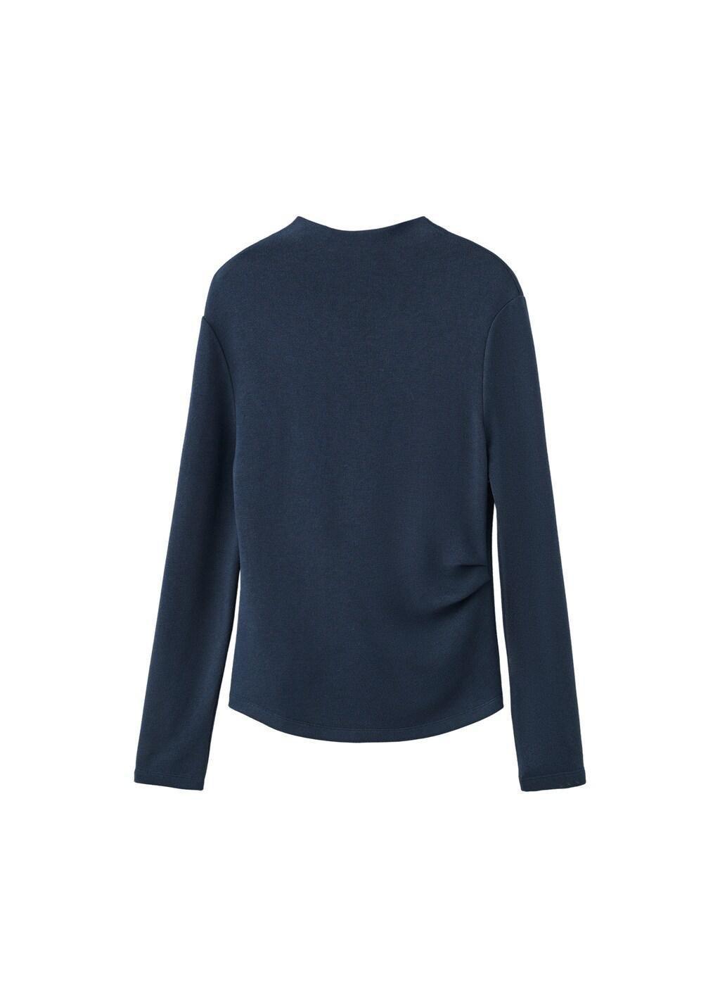 Navy Fine-Knit Perkins-Neck Sweatshirt, 0201_56, large image number 8