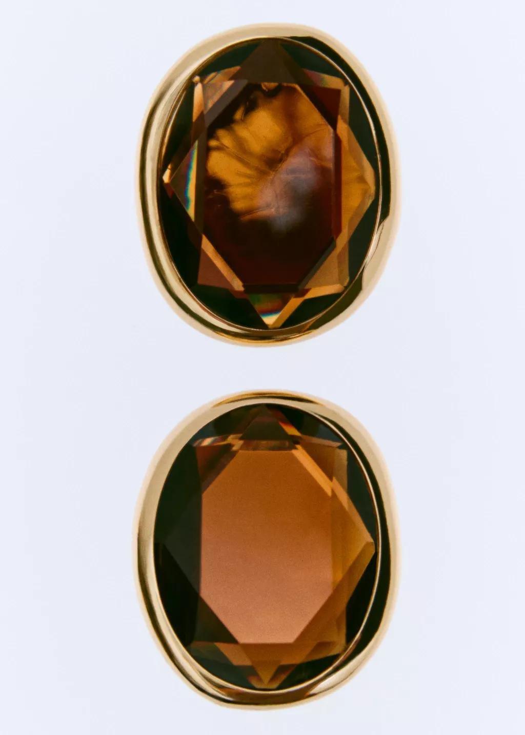 Gold Oval Resin Earrings, 0201_OR, large image number 1