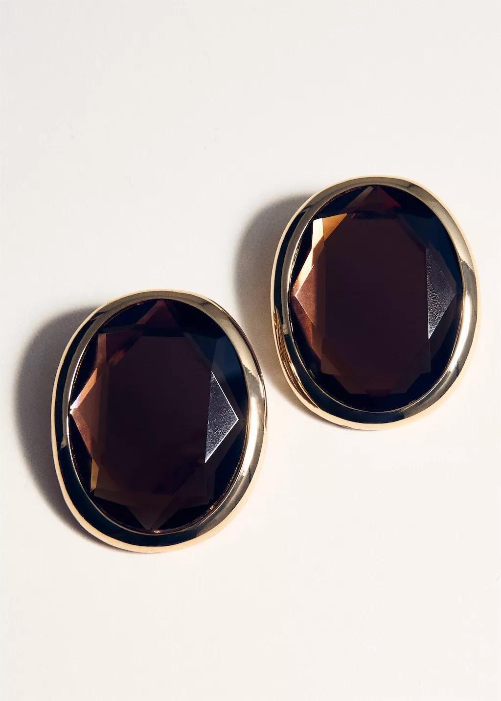Gold Oval Resin Earrings, 0201_OR, large image number 3