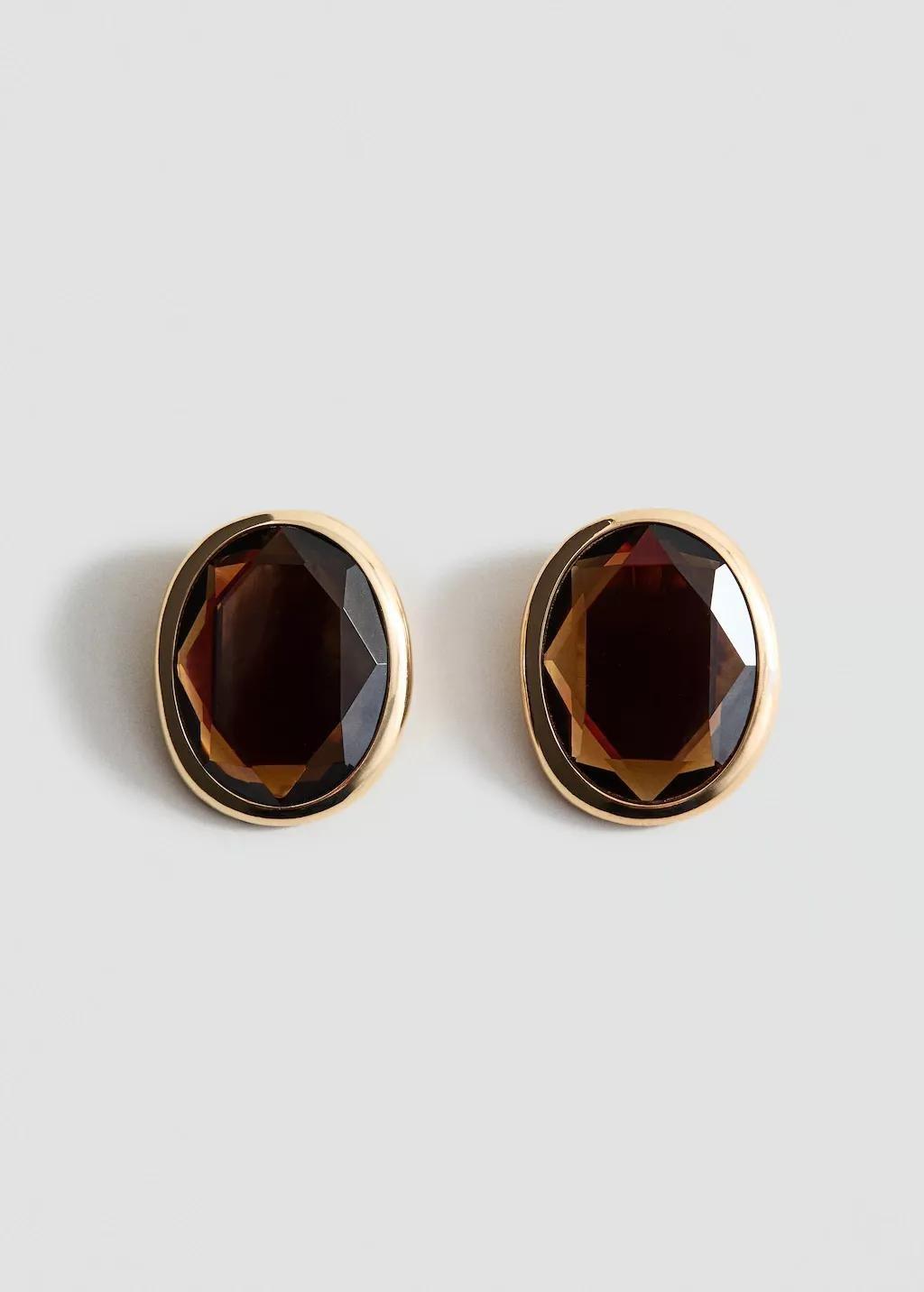 Gold Oval Resin Earrings, 0201_OR, large image number 4