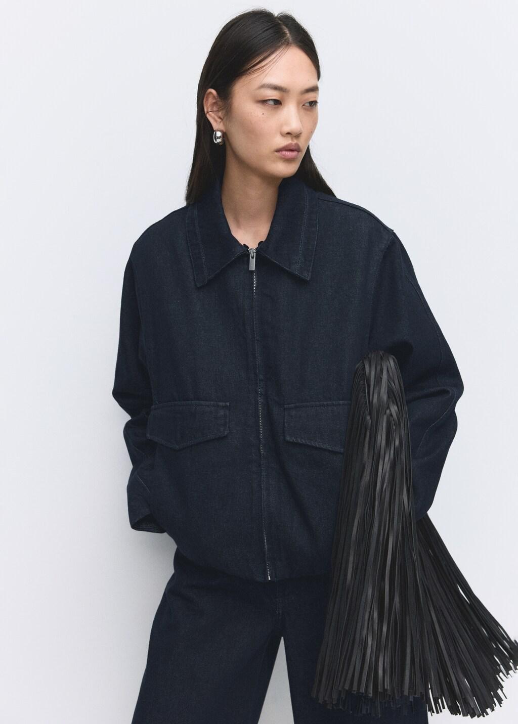 Blue Denim Jacket With Fur Collar, Open Blue, large image number 3