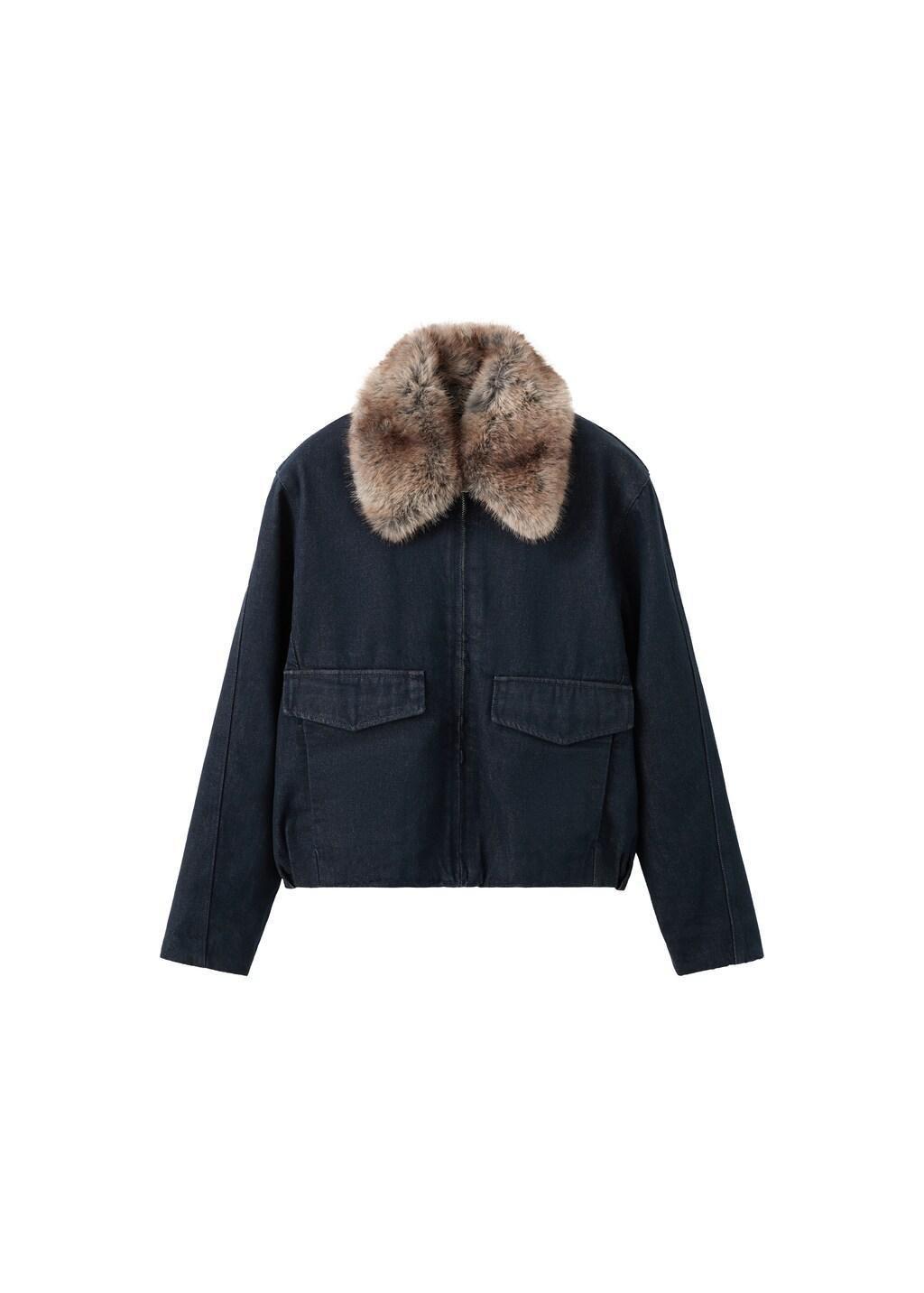 Blue Denim Jacket With Fur Collar, Open Blue, large image number 7