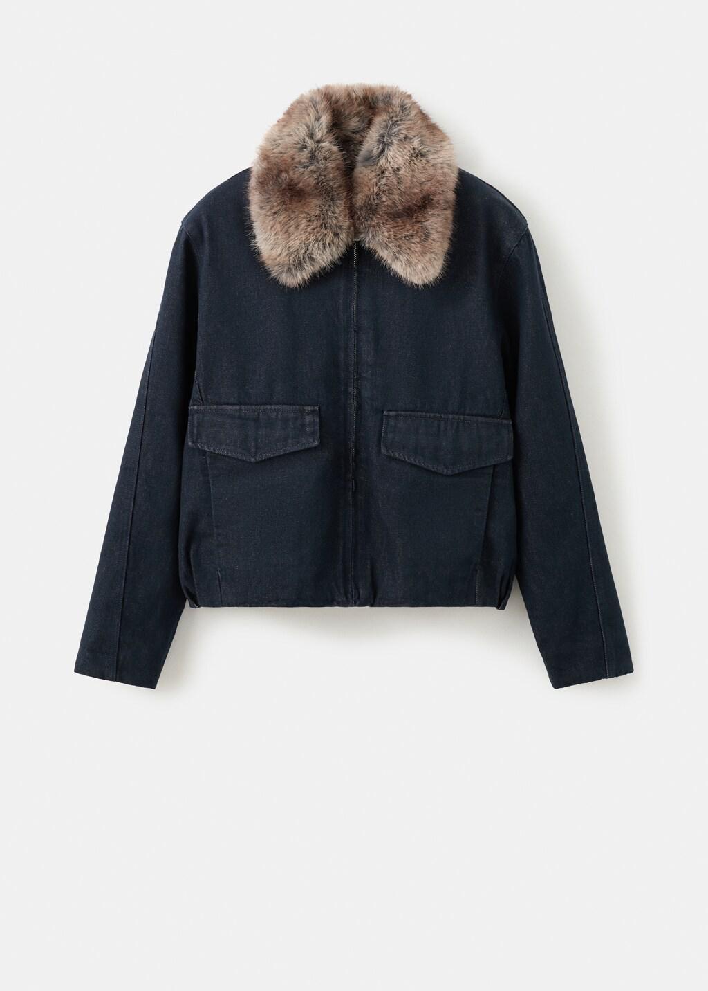 Blue Denim Jacket With Fur Collar, Open Blue, large image number 8