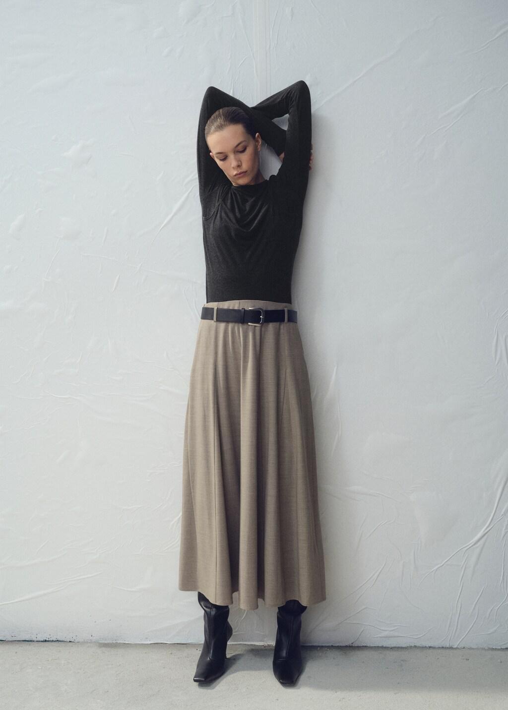 Grey Flared Skirt With Belt, Grey, large image number 0