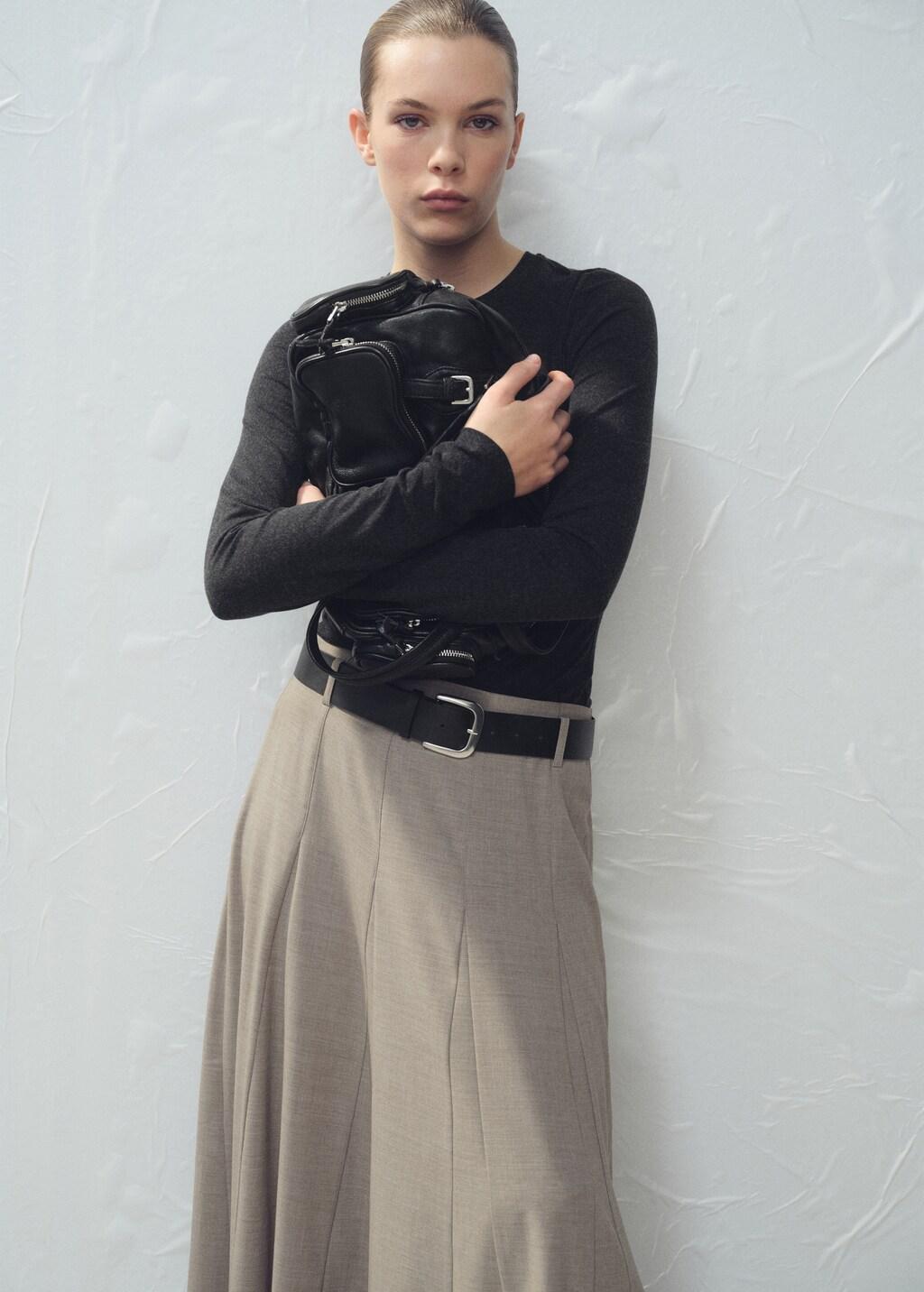 Grey Flared Skirt With Belt, Grey, large image number 3