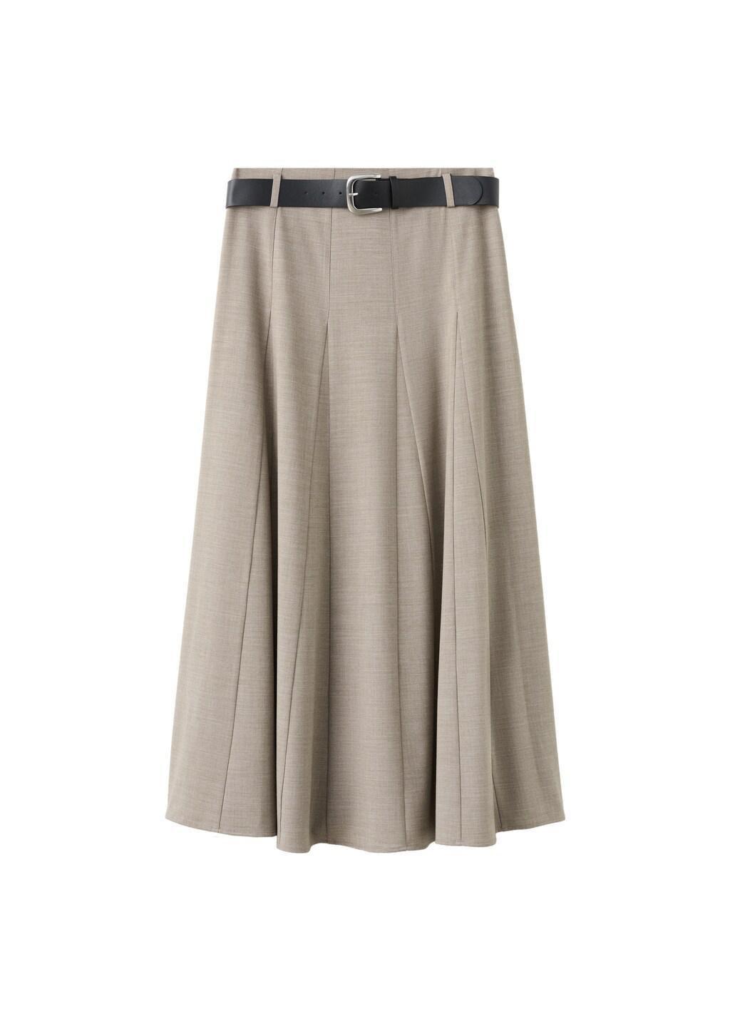 Grey Flared Skirt With Belt, Grey, large image number 5