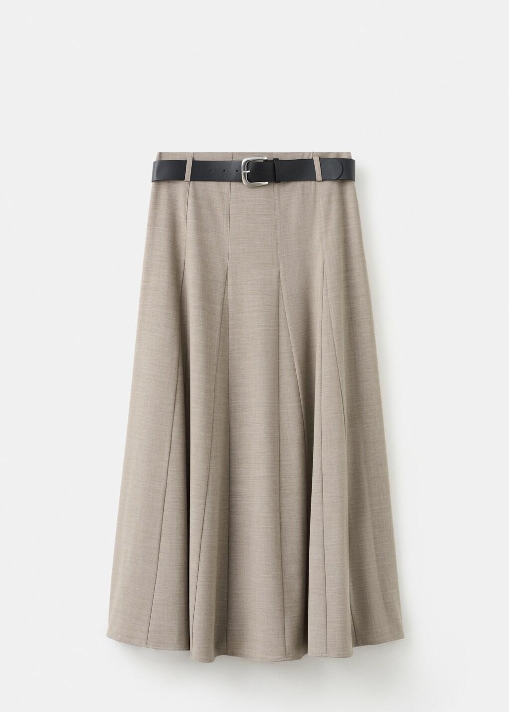 Grey Flared Skirt With Belt, Grey, large image number 6
