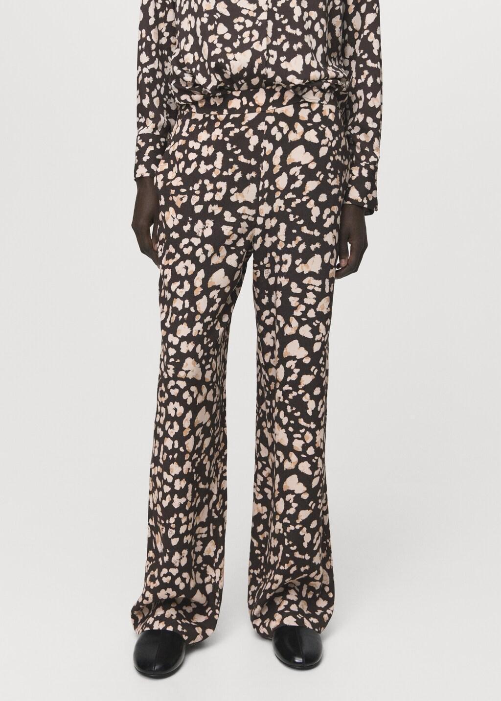 Brown Elastic Waist Printed Trousers, Brown, large image number 3