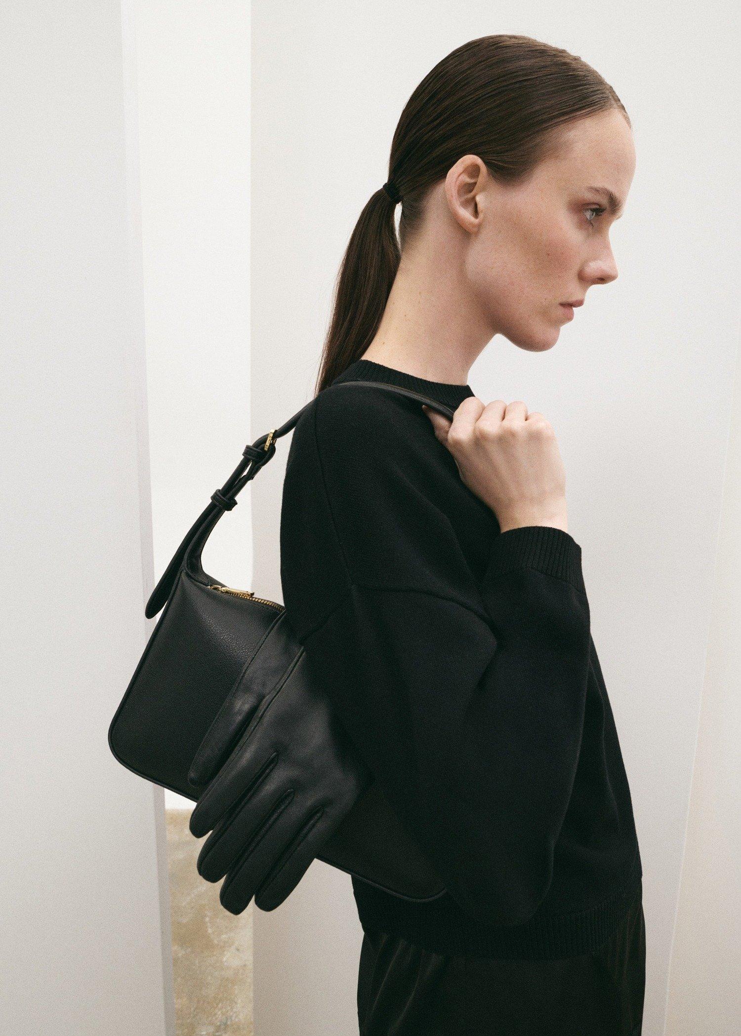 Black Faux-Leather Shoulder Bag, Black, large image number 0
