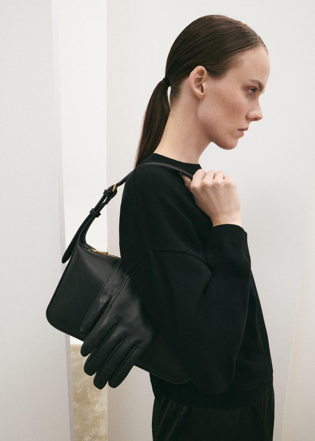 Black Faux-Leather Shoulder Bag, Black, large image number 1