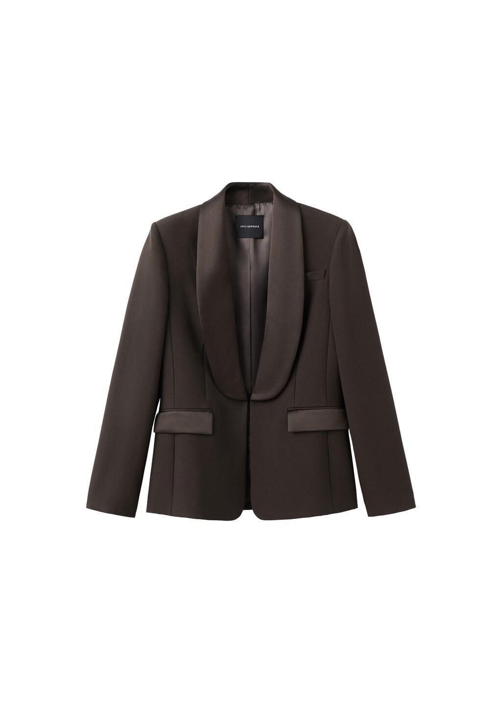 Brown Blazer With Satin Lapels, Brown, large image number 5