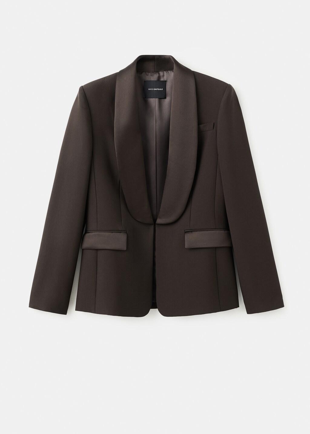 Brown Blazer With Satin Lapels, Brown, large image number 6