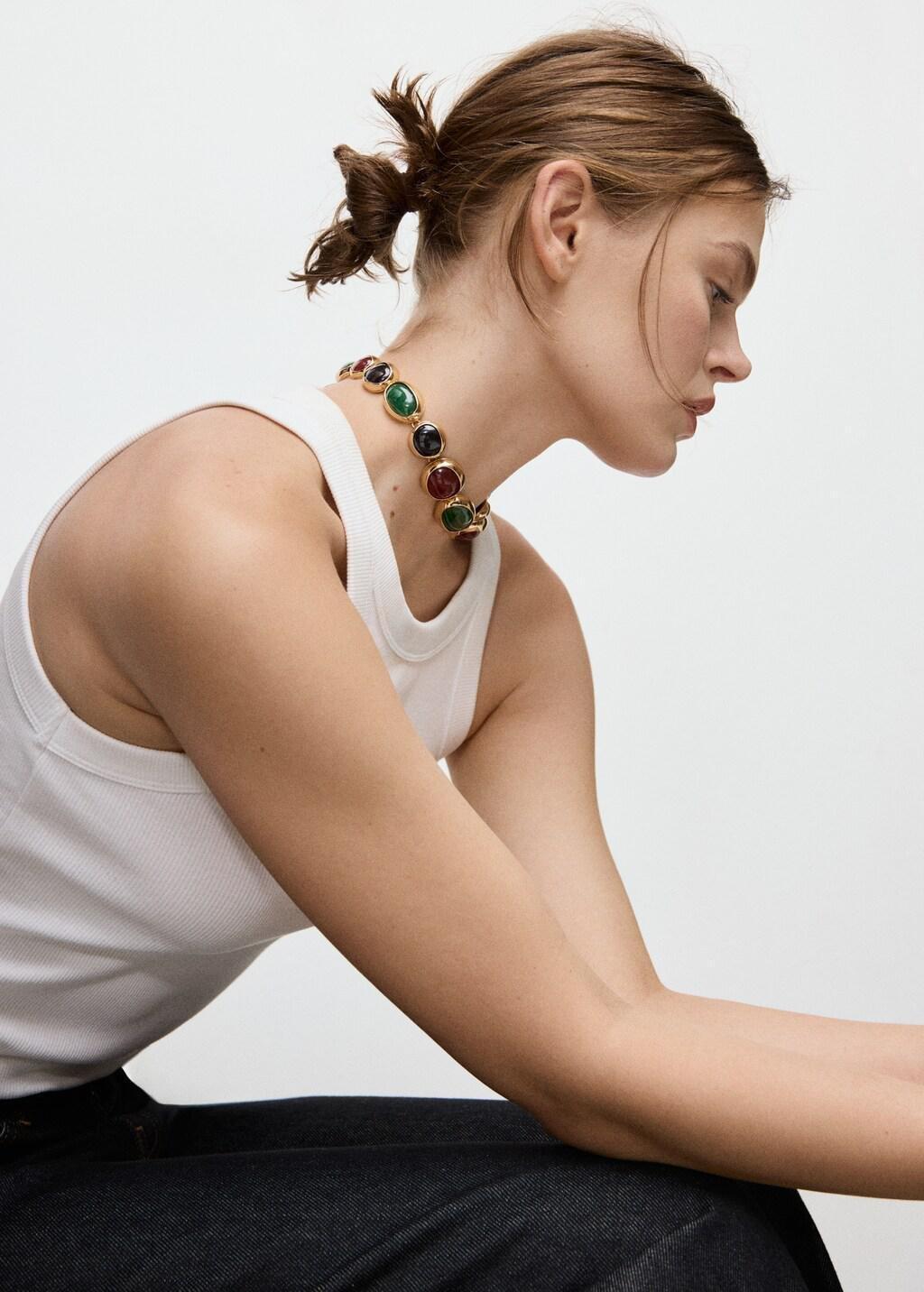 Gold Combined-Resin Bead Necklace, 0201_OR, large image number 0