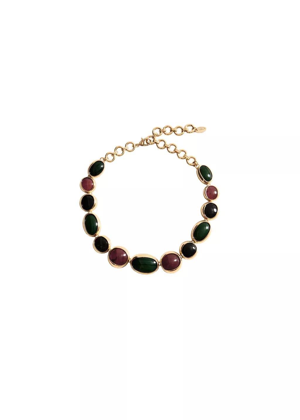 Gold Combined-Resin Bead Necklace, 0201_OR, large image number 4