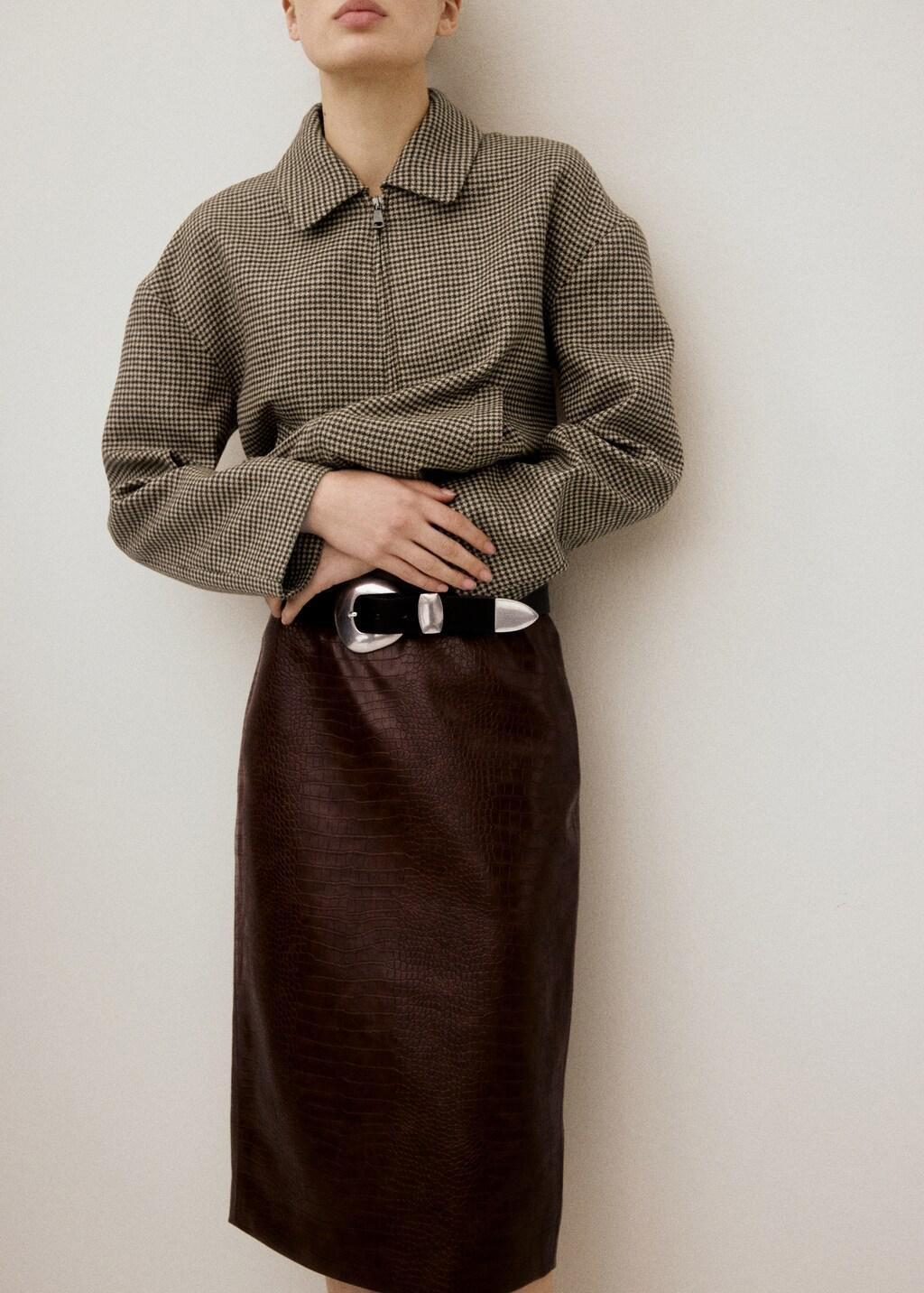 Brown Croc-Effect Midi-Skirt, Brown, large image number 3