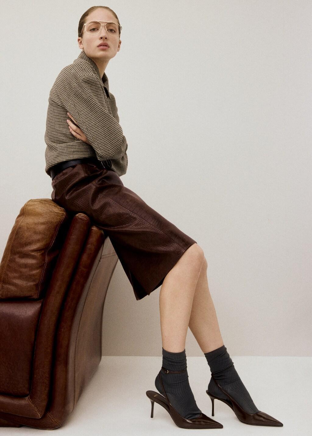 Brown Croc-Effect Midi-Skirt, Brown, large image number 4