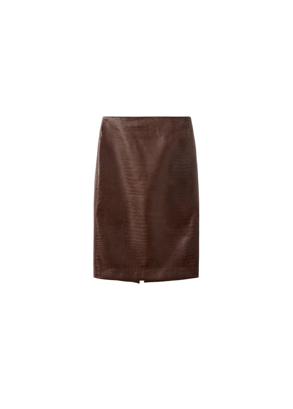 Brown Croc-Effect Midi-Skirt, Brown, large image number 6