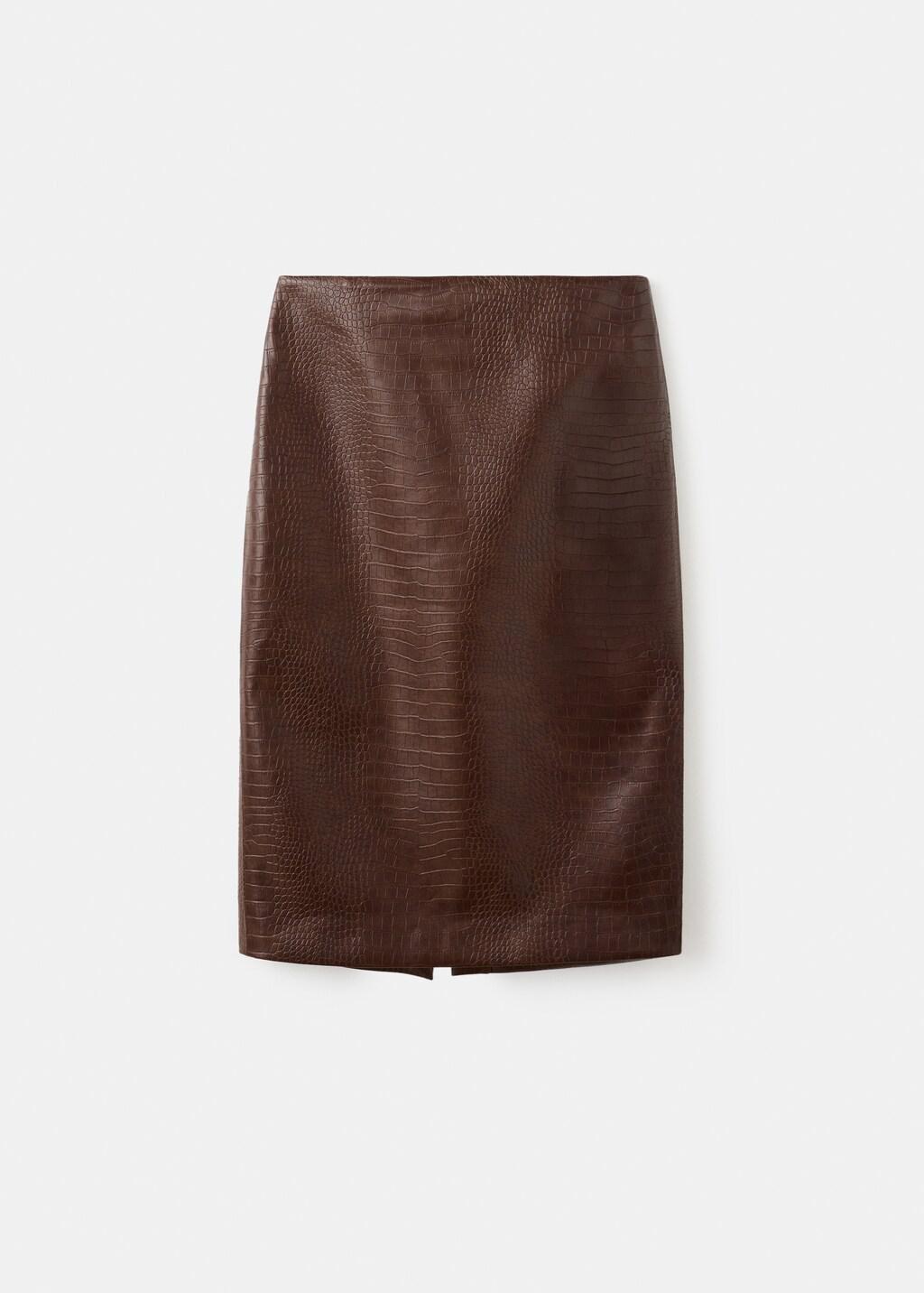Brown Croc-Effect Midi-Skirt, Brown, large image number 7