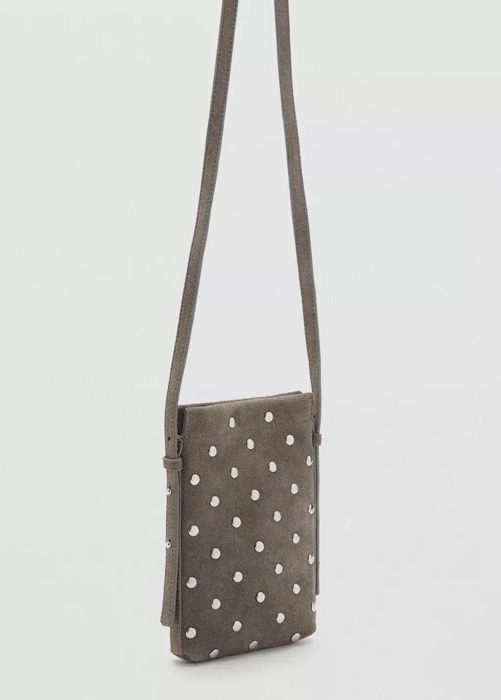Brown Suede Studded Mobile Case, Light Pastel Brown, large image number 0