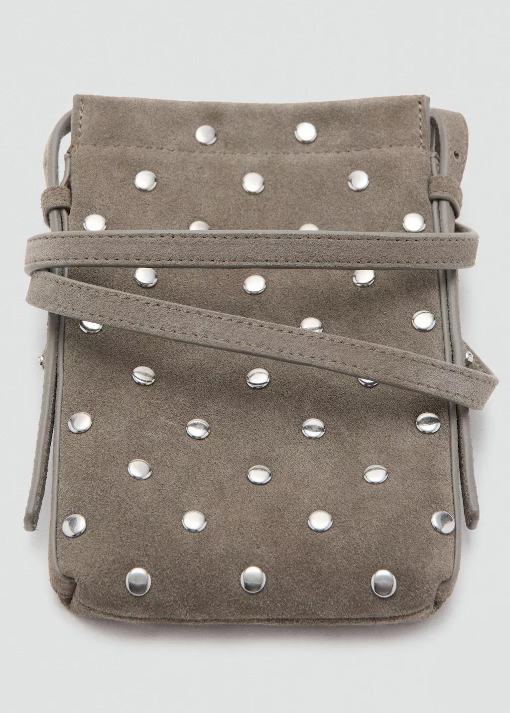 Brown Suede Studded Mobile Case, Light Pastel Brown, large image number 1
