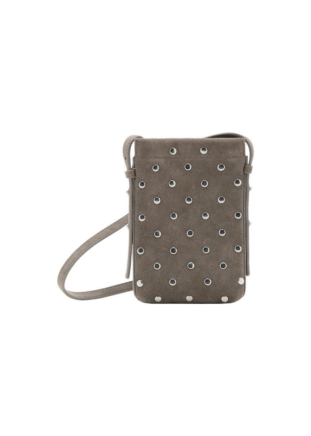 Brown Suede Studded Mobile Case, Light Pastel Brown, large image number 3