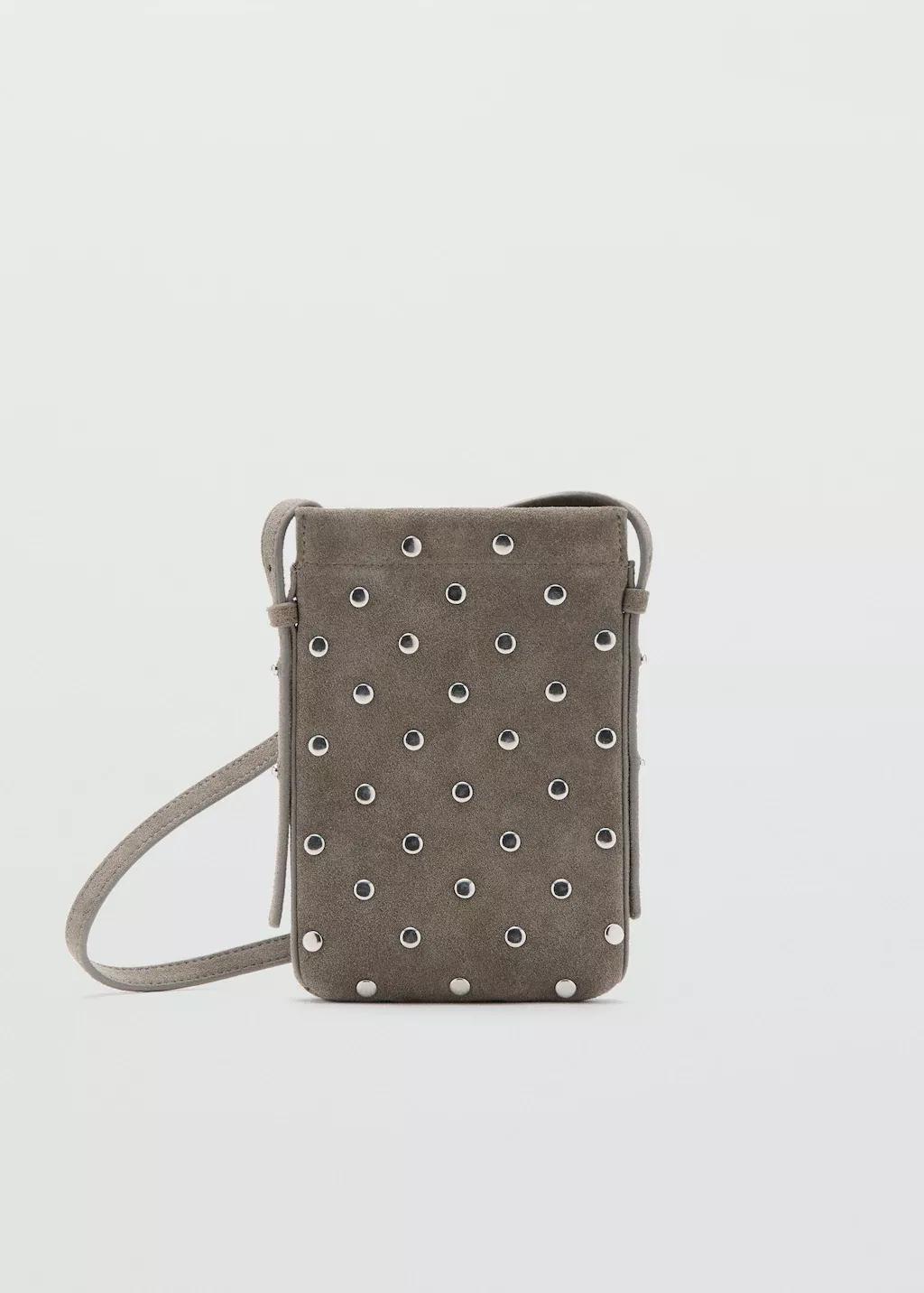Brown Suede Studded Mobile Case, Light Pastel Brown, large image number 4