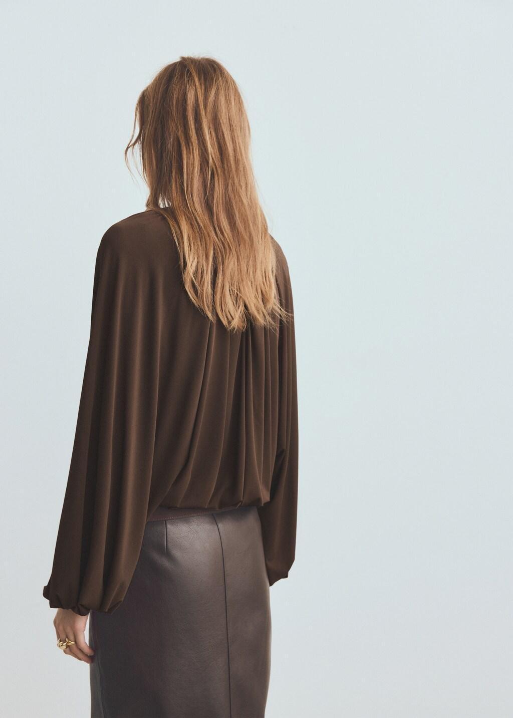 Brown Fine-Knit Ruched Blouse, Brown, large image number 2