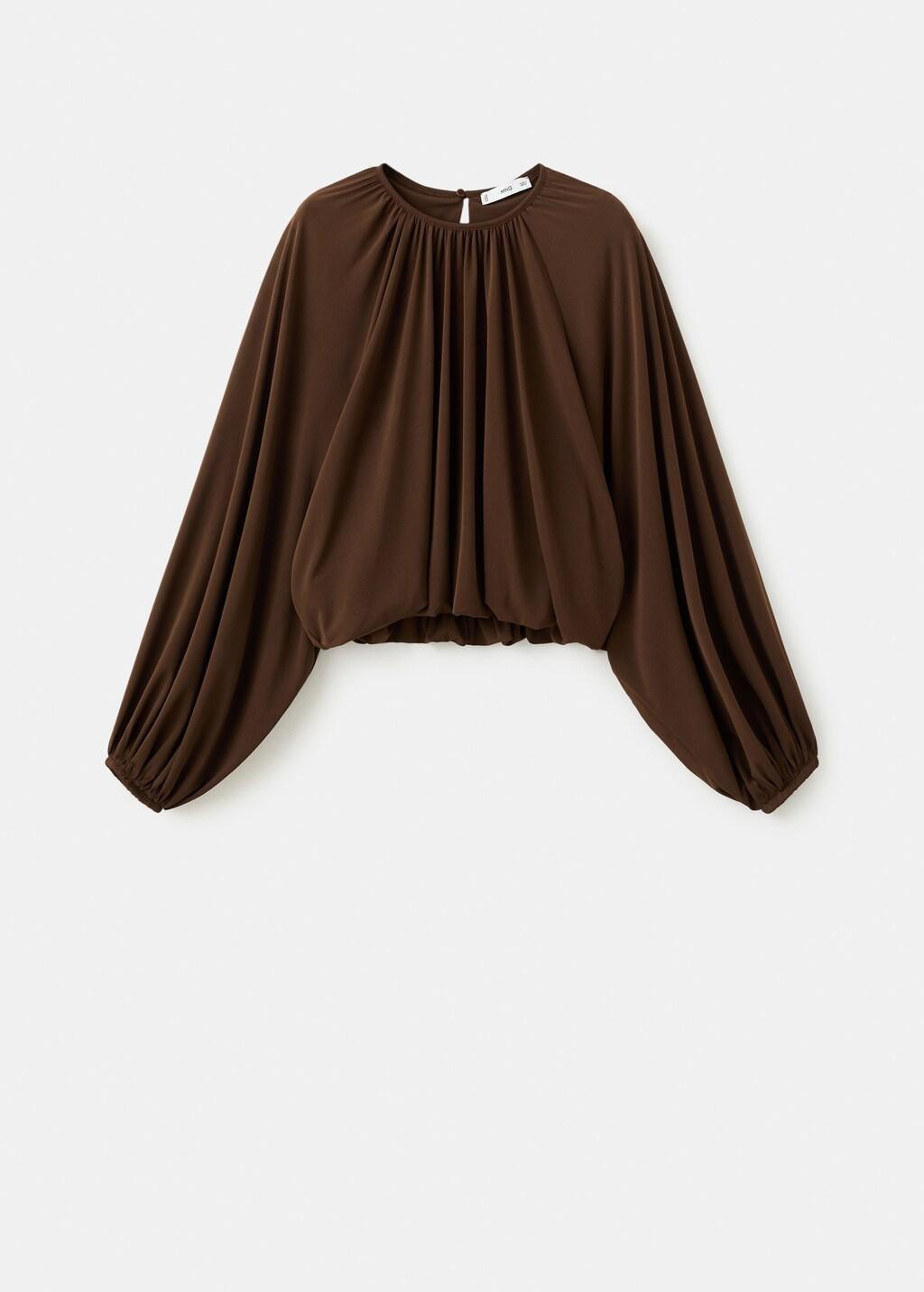 Brown Fine-Knit Ruched Blouse, Brown, large image number 5