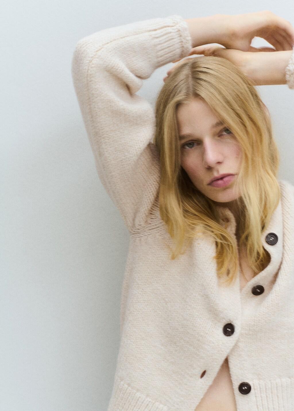 Beige Knitted Button Cardigan, Light Beige, large image number 4