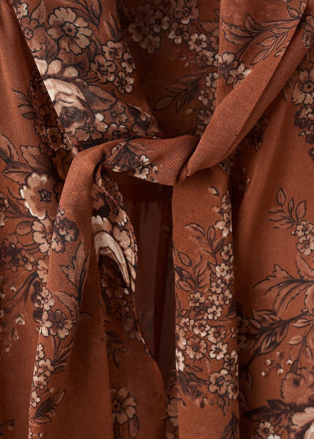 Brown Floral-Print Blouse With Bow, Rust - Copper, large image number 1