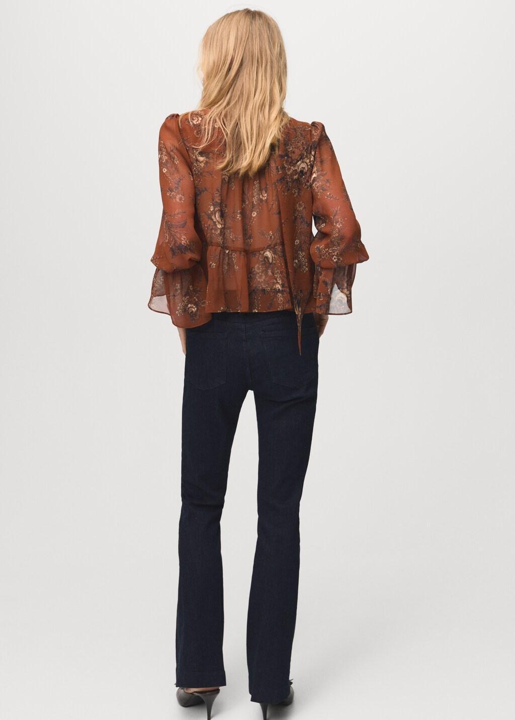 Brown Floral-Print Blouse With Bow, Rust - Copper, large image number 2