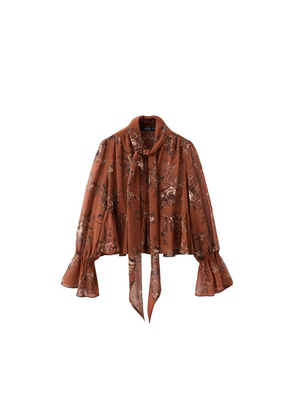 Brown Floral-Print Blouse With Bow, Rust - Copper, large image number 6