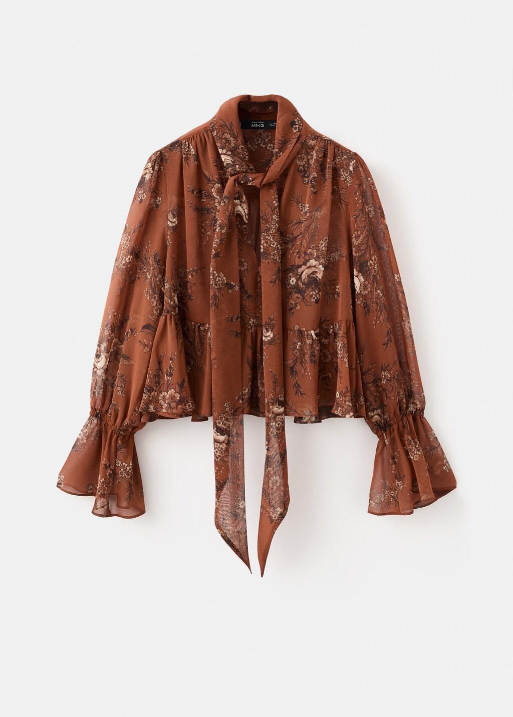 Brown Floral-Print Blouse With Bow, Rust - Copper, large image number 7