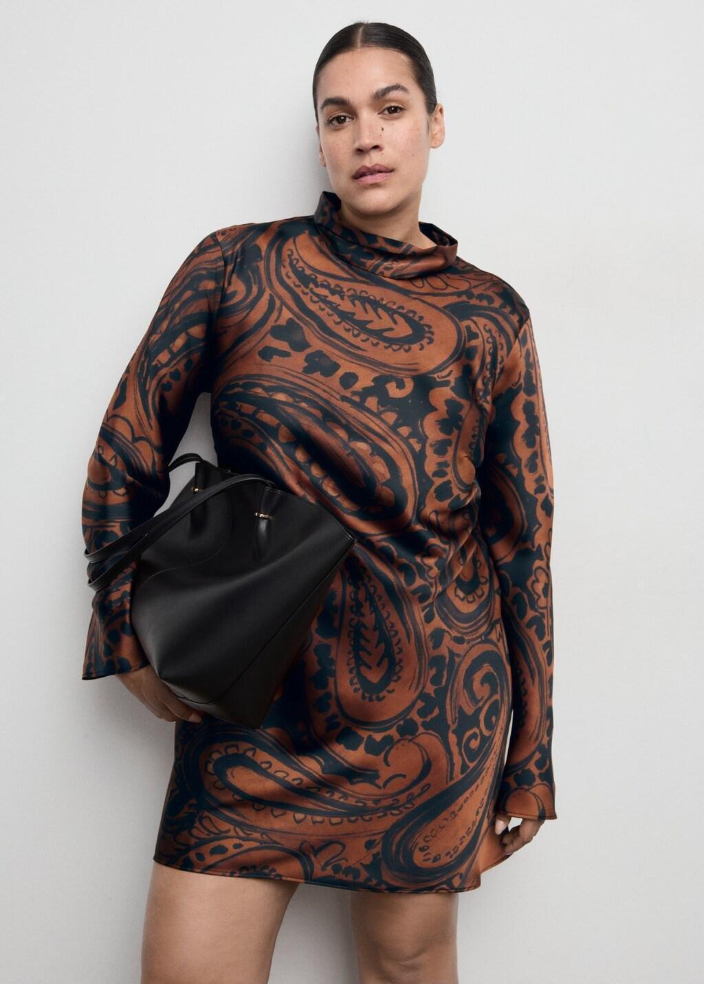 Orange Paisley-Print Satin Dress, 0201_28, large image number 6