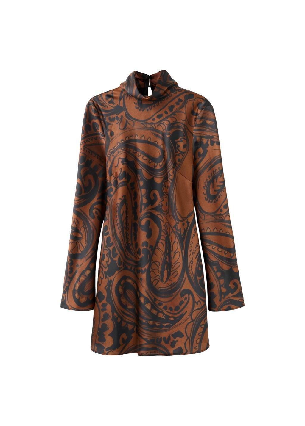 Orange Paisley-Print Satin Dress, 0201_28, large image number 7