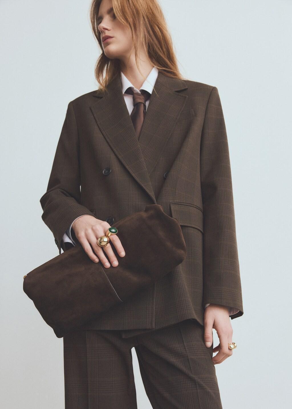 Brown Double-Breasted Check Suit Jacket, Brown, large image number 3