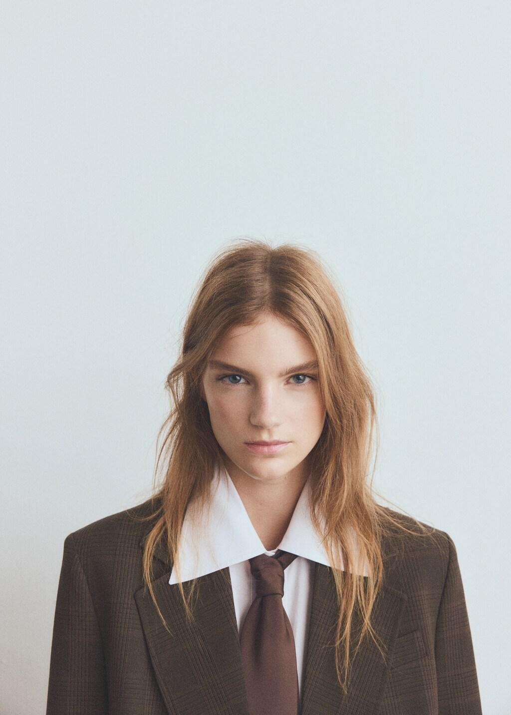 Brown Double-Breasted Check Suit Jacket, Brown, large image number 4