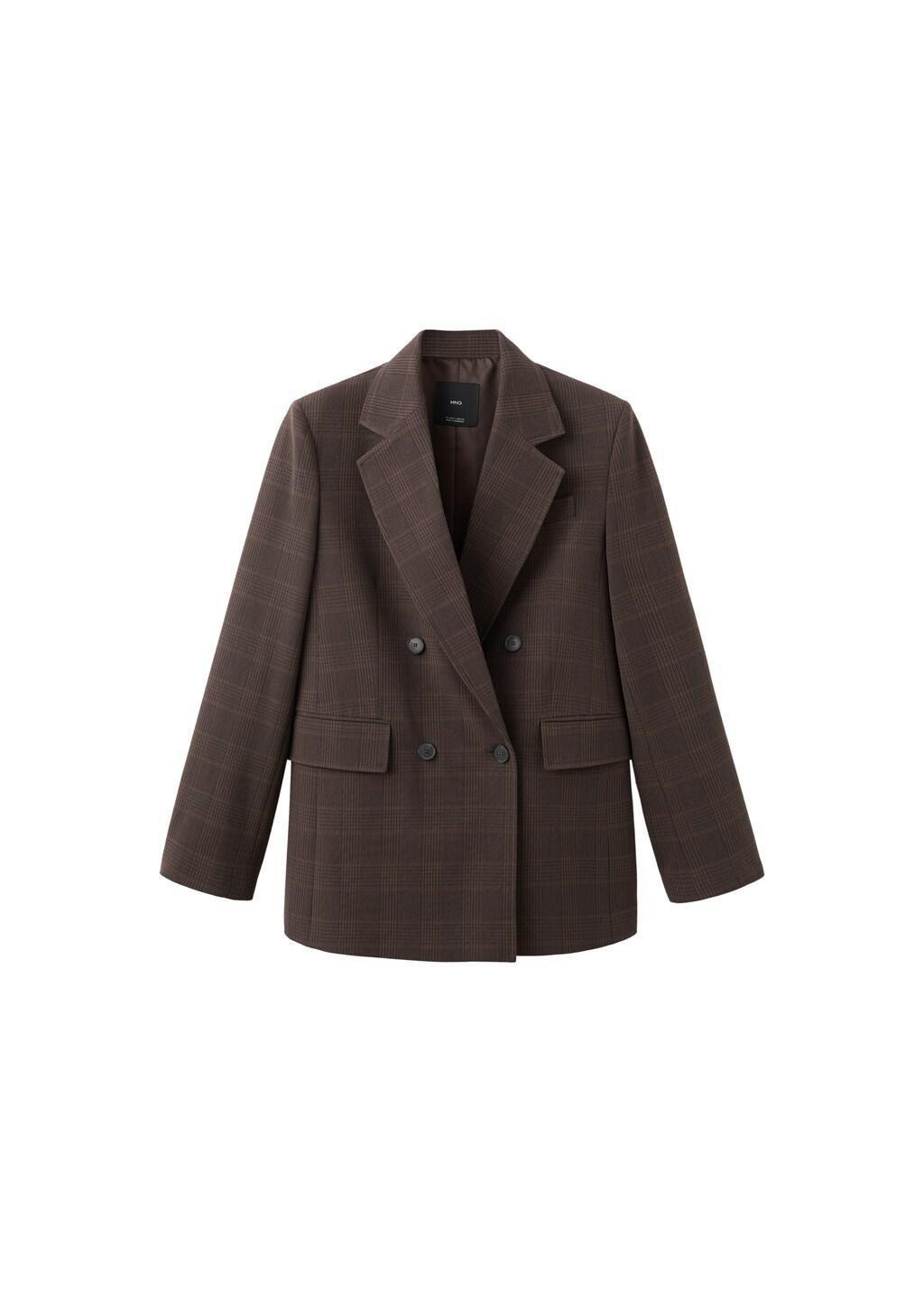 Brown Double-Breasted Check Suit Jacket, 0201_30, large image number 7