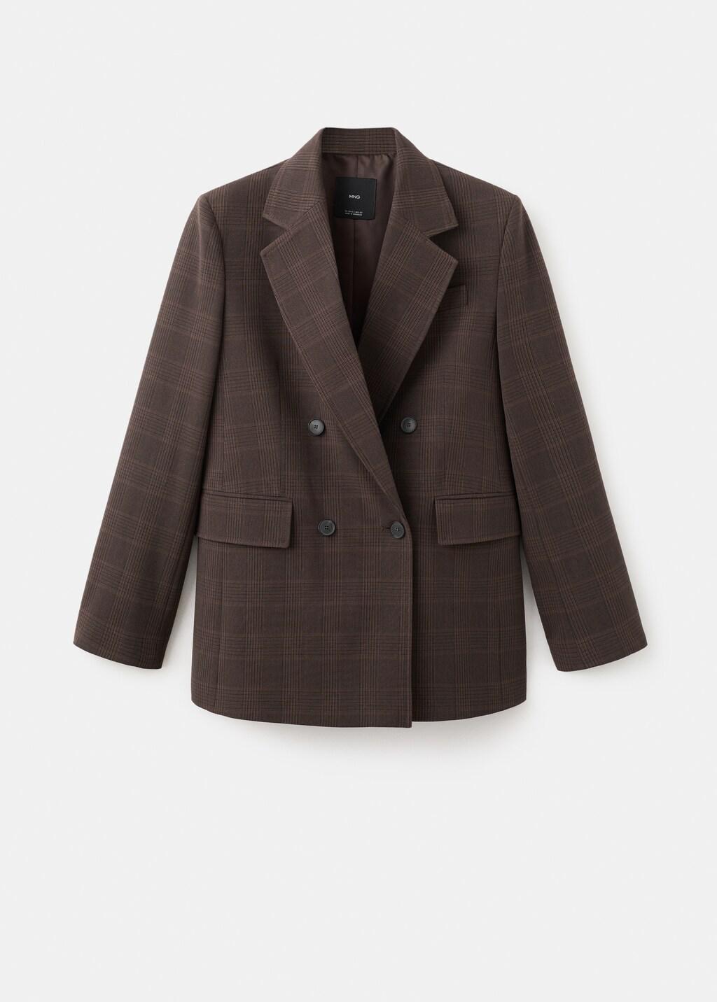 Brown Double-Breasted Check Suit Jacket, 0201_30, large image number 8