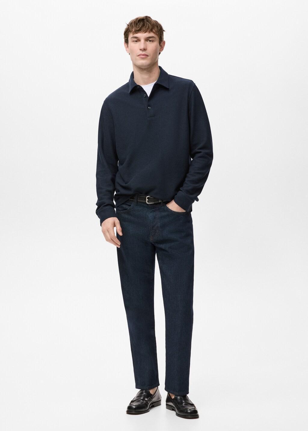 Navy Knitted Structured Polo Sweater, Navy, large image number 0
