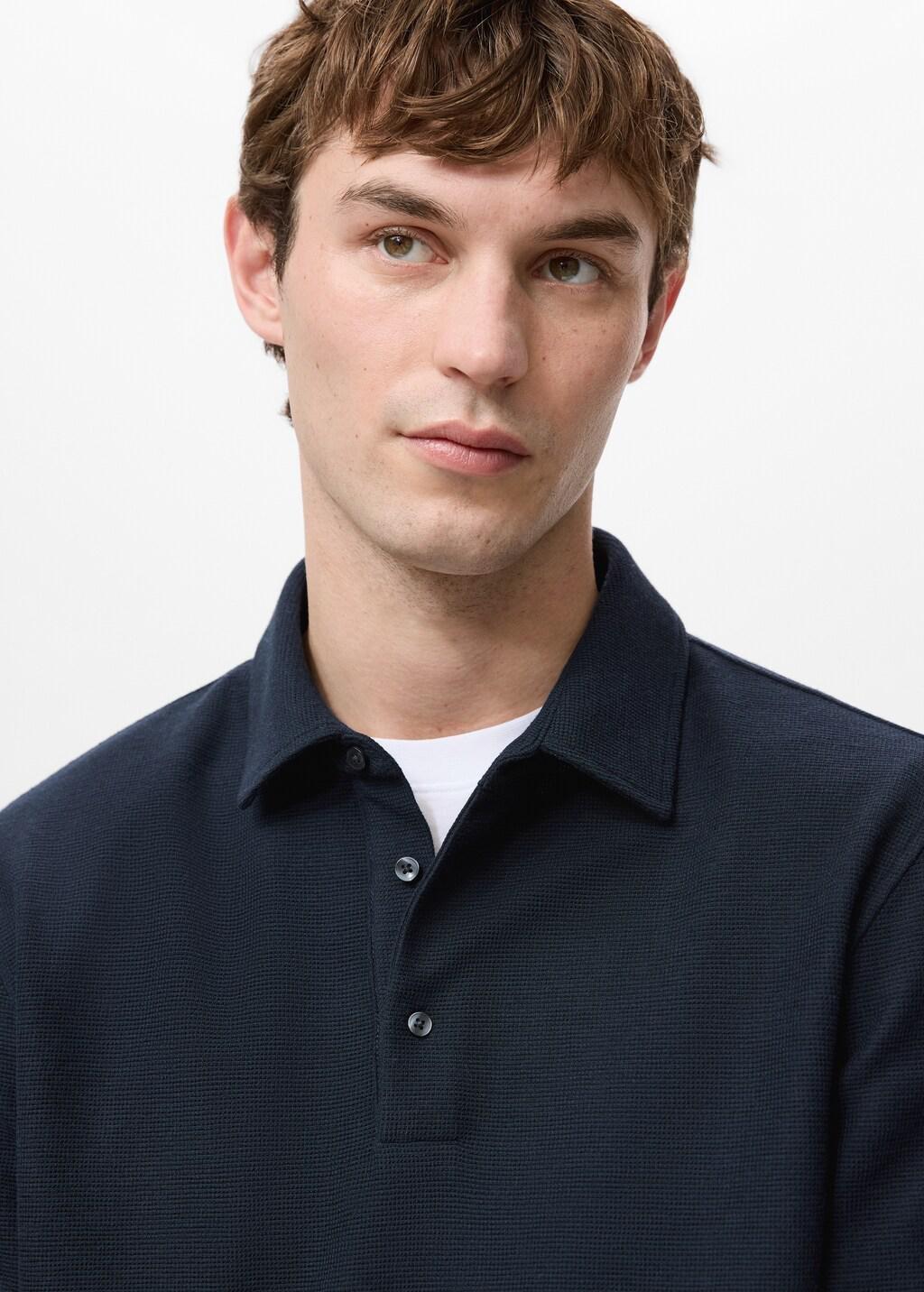 Navy Knitted Structured Polo Sweater, Navy, large image number 3