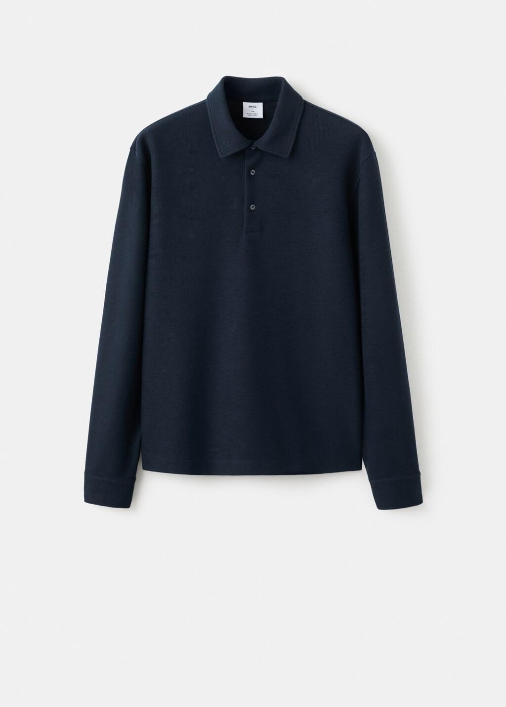 Navy Knitted Structured Polo Sweater, Navy, large image number 7