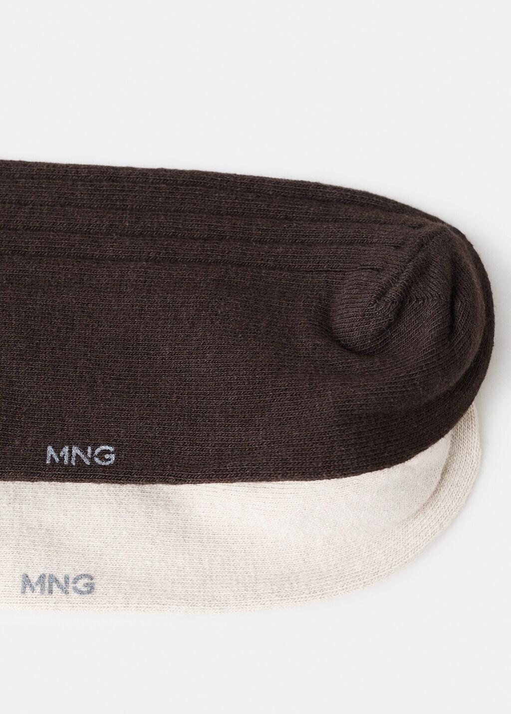 Brown Ribbed Cotton Socks, Set Of 2, Brown, large image number 1