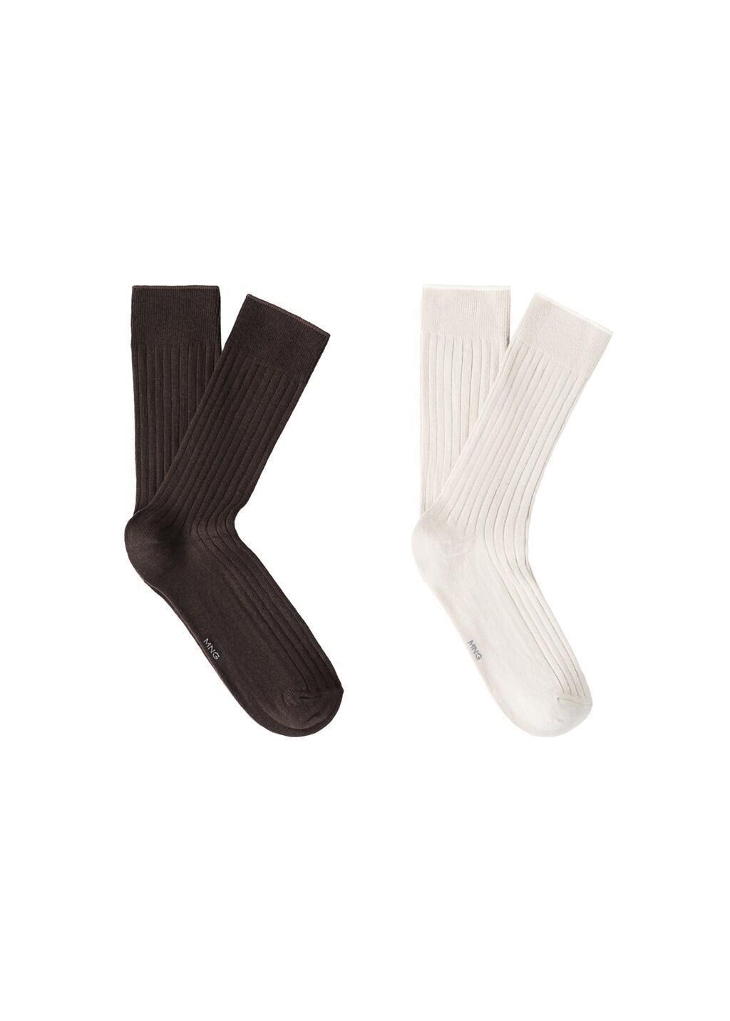Brown Ribbed Cotton Socks, Set Of 2, Brown, large image number 2