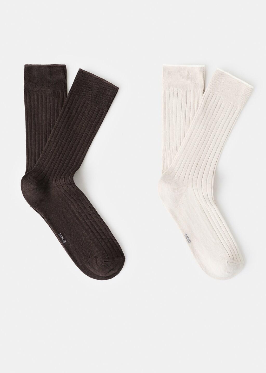 Brown Ribbed Cotton Socks, Set Of 2, Brown, large image number 3