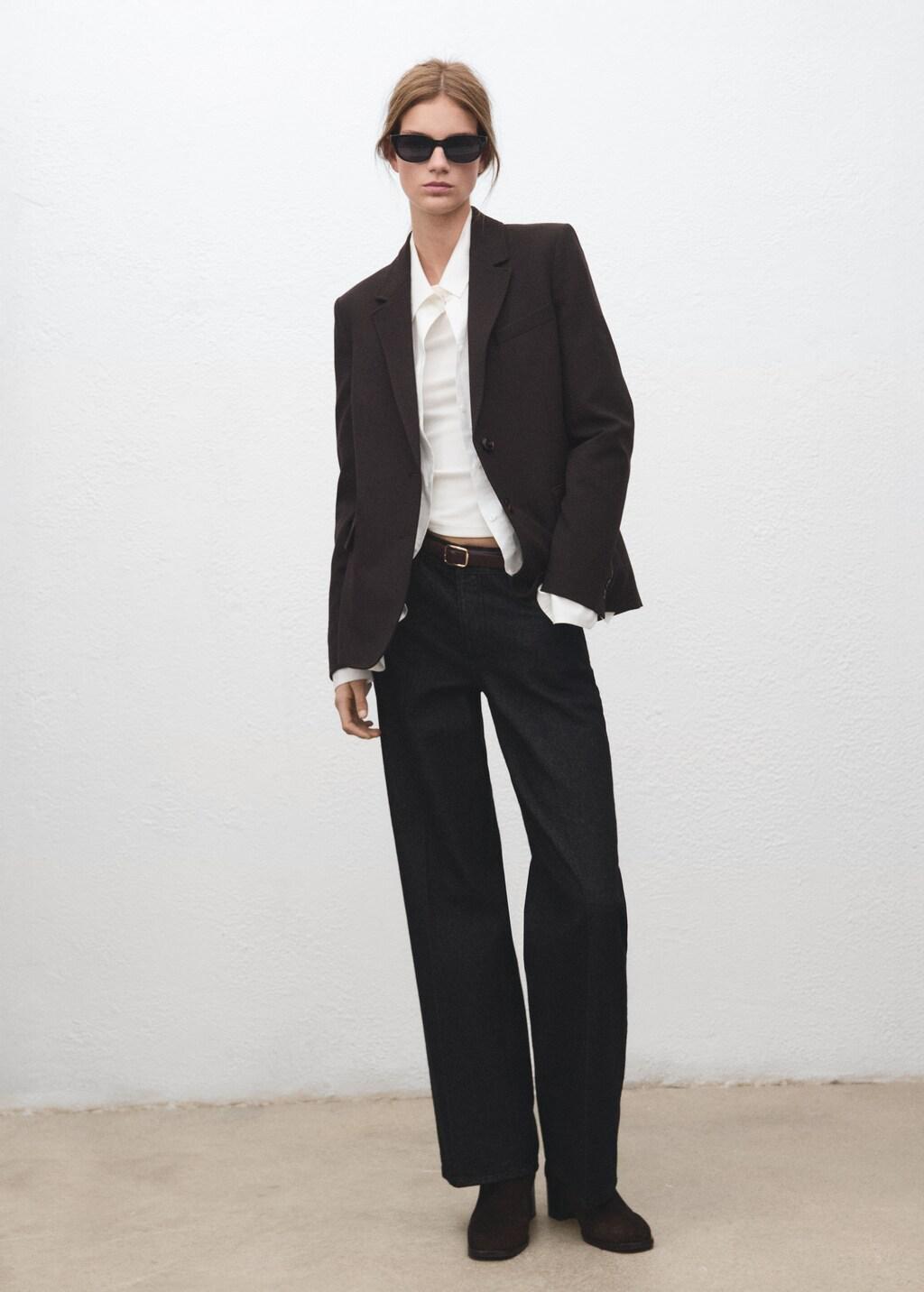 Brown Straight-Fit Suit Blazer, Dark Brown, medium