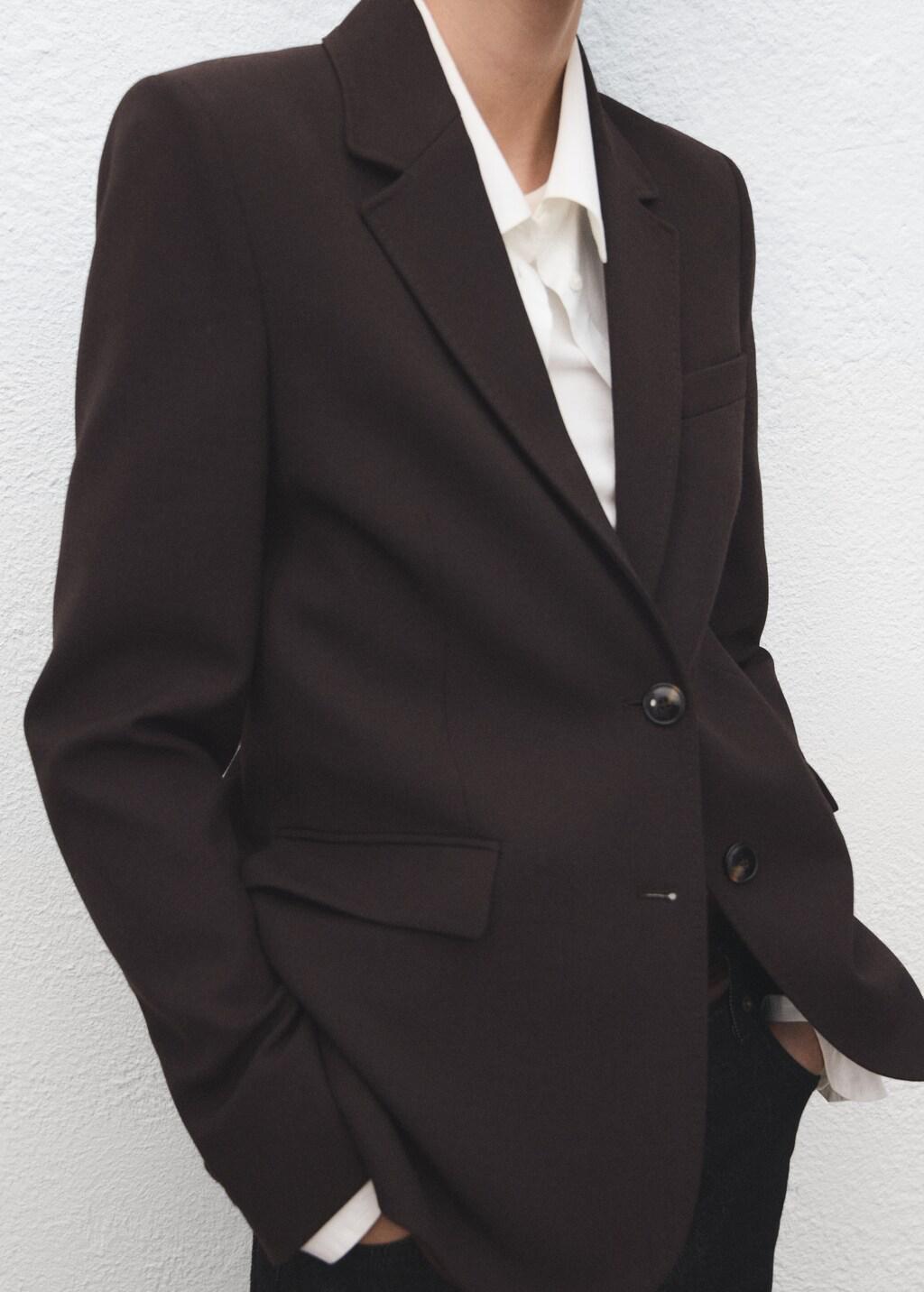 Brown Straight-Fit Suit Blazer, Dark Brown, large image number 3