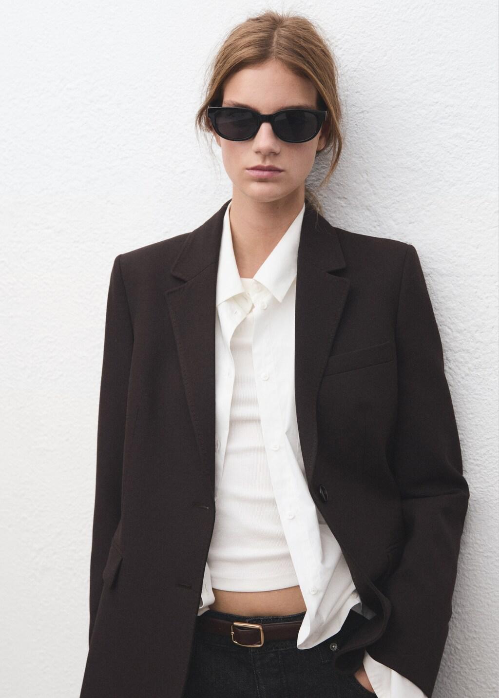 Brown Straight-Fit Suit Blazer, Dark Brown, large image number 4