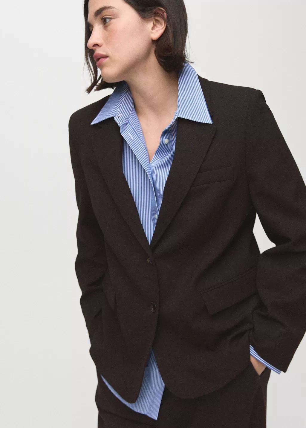 Brown Straight-Fit Suit Blazer, Dark Brown, large image number 6