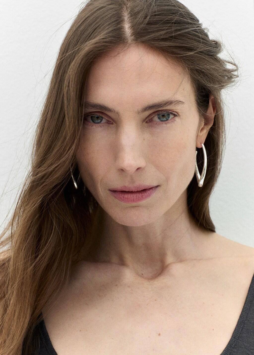 Silver Twisted Hoop Earrings, Silver, large image number 1